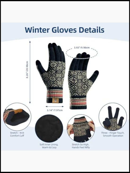 Winter Beanie Hat Long Scarf and Touchscreen Gloves 3Pieces Fleece Lined Set main image 4